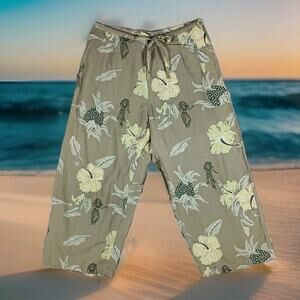 Kahala Hawaii Floral Pants Size 10 Hula Girl Tiki Luau Hibiscus Culotte